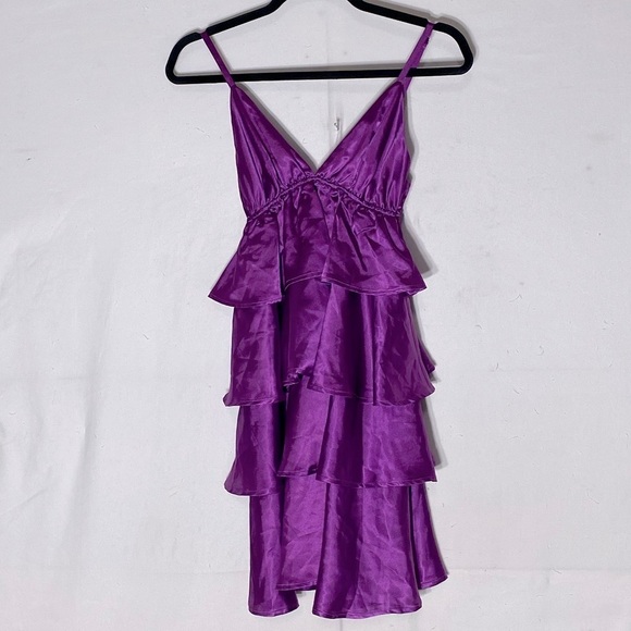 Song Made For You Purple Satin Tiered Mini Dress S - Picture 9 of 12